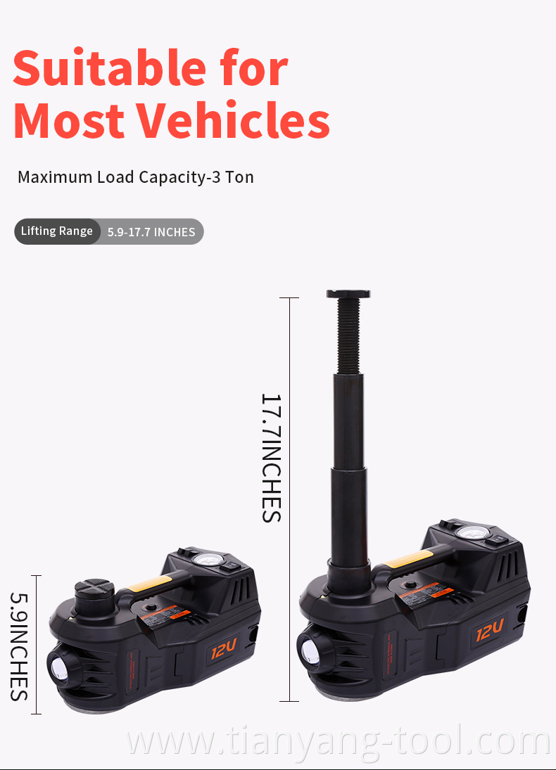 High Quality Portable 5Tons DC12V Long Stroke Durable Electric Car Hydraulic Jack and Impact Wrench for Quick Replace Tire